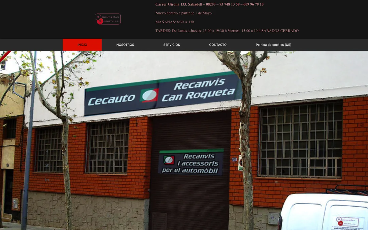 Web de una tienda de recambios del automóvil
